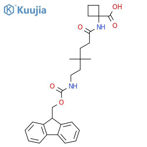 1-6-({(9H-fluoren-9-yl)methoxycarbonyl}amino)-4,4-dimethylhexanamidocyclobutane-1-carboxylic acid structure