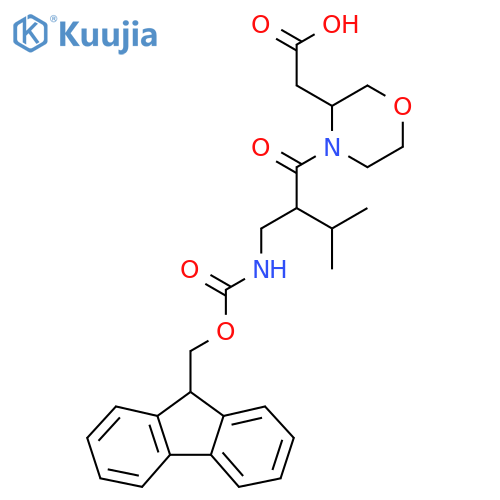 2-(4-{2-({(9H-fluoren-9-yl)methoxycarbonyl}amino)methyl-3-methylbutanoyl}morpholin-3-yl)acetic acid structure