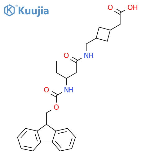 2-(3-{3-({(9H-fluoren-9-yl)methoxycarbonyl}amino)pentanamidomethyl}cyclobutyl)acetic acid structure