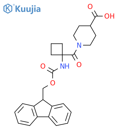 1-1-({(9H-fluoren-9-yl)methoxycarbonyl}amino)cyclobutanecarbonylpiperidine-4-carboxylic acid structure