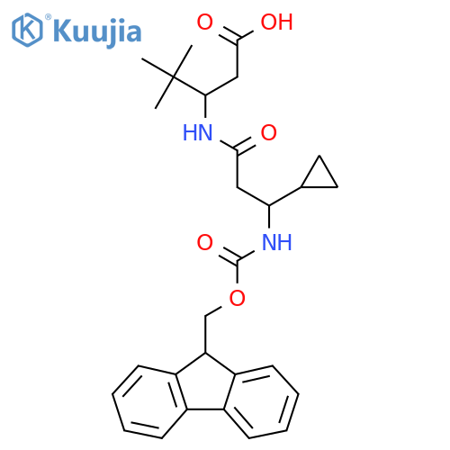 3-3-cyclopropyl-3-({(9H-fluoren-9-yl)methoxycarbonyl}amino)propanamido-4,4-dimethylpentanoic acid structure
