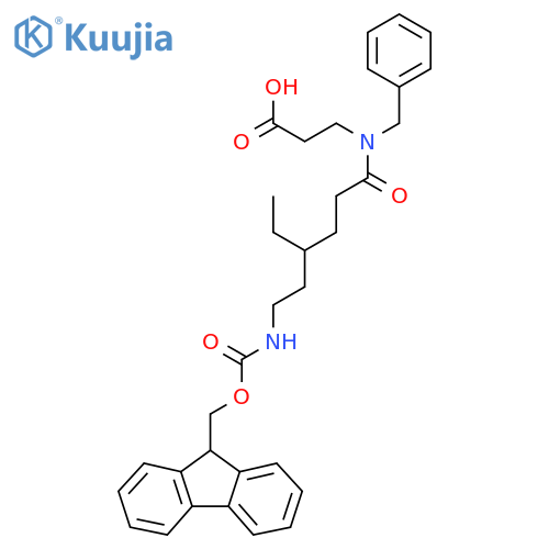 3-N-benzyl-4-ethyl-6-({(9H-fluoren-9-yl)methoxycarbonyl}amino)hexanamidopropanoic acid structure