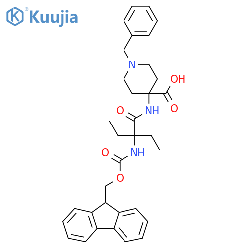 1-benzyl-4-2-ethyl-2-({(9H-fluoren-9-yl)methoxycarbonyl}amino)butanamidopiperidine-4-carboxylic acid structure
