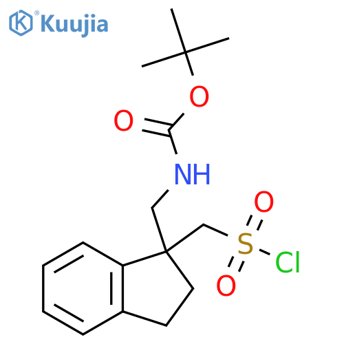 tert-butyl N-({1-(chlorosulfonyl)methyl-2,3-dihydro-1H-inden-1-yl}methyl)carbamate structure