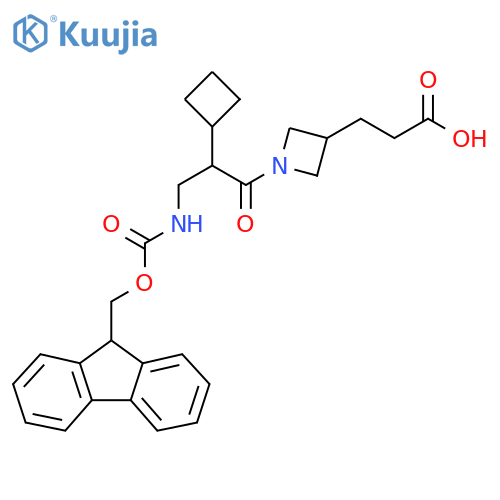 3-{1-2-cyclobutyl-3-({(9H-fluoren-9-yl)methoxycarbonyl}amino)propanoylazetidin-3-yl}propanoic acid structure