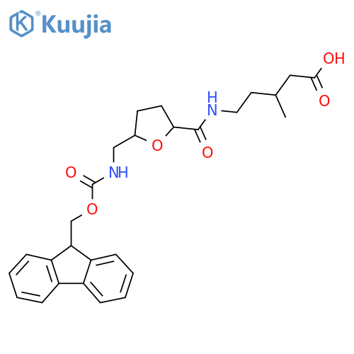 5-({5-({(9H-fluoren-9-yl)methoxycarbonyl}amino)methyloxolan-2-yl}formamido)-3-methylpentanoic acid structure