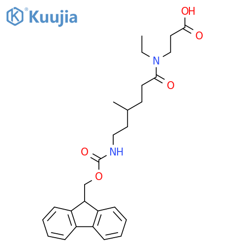 3-N-ethyl-6-({(9H-fluoren-9-yl)methoxycarbonyl}amino)-4-methylhexanamidopropanoic acid structure