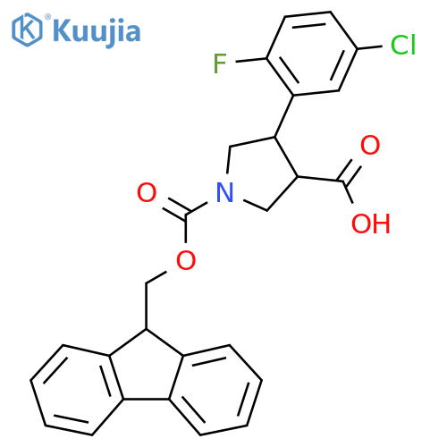 4-(5-chloro-2-fluorophenyl)-1-{(9H-fluoren-9-yl)methoxycarbonyl}pyrrolidine-3-carboxylic acid structure