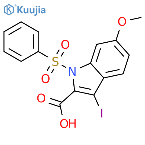 1-(benzenesulfonyl)-3-iodo-6-methoxy-1H-indole-2-carboxylic acid structure