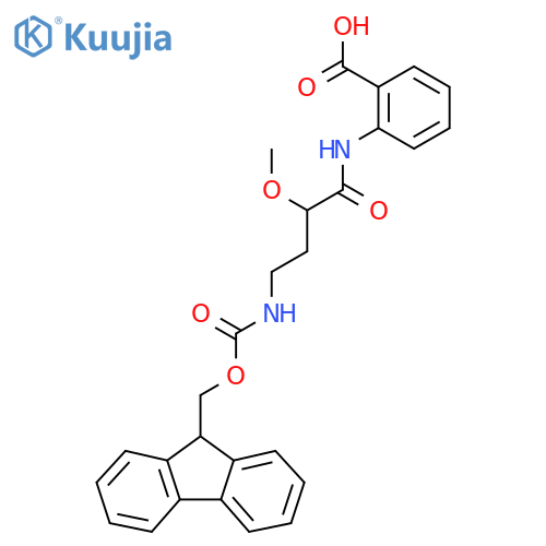 2-4-({(9H-fluoren-9-yl)methoxycarbonyl}amino)-2-methoxybutanamidobenzoic acid structure