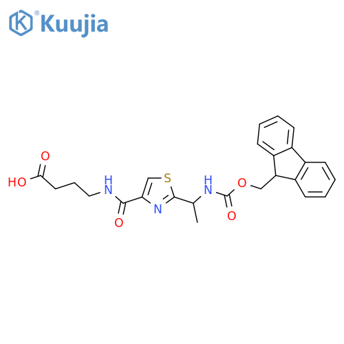 4-({2-1-({(9H-fluoren-9-yl)methoxycarbonyl}amino)ethyl-1,3-thiazol-4-yl}formamido)butanoic acid structure