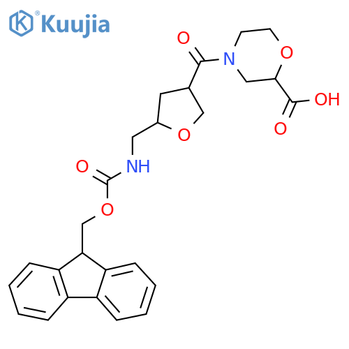 4-{5-({(9H-fluoren-9-yl)methoxycarbonyl}amino)methyloxolane-3-carbonyl}morpholine-2-carboxylic acid structure