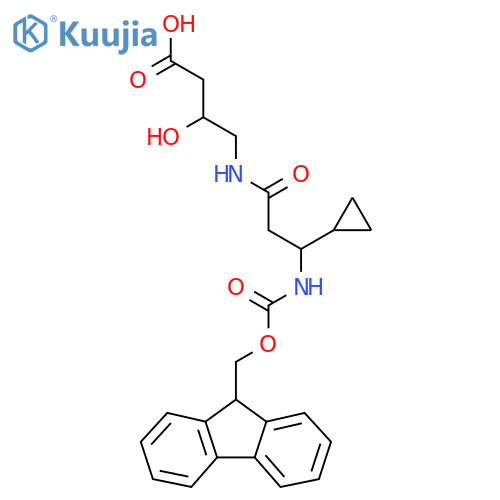 4-3-cyclopropyl-3-({(9H-fluoren-9-yl)methoxycarbonyl}amino)propanamido-3-hydroxybutanoic acid structure