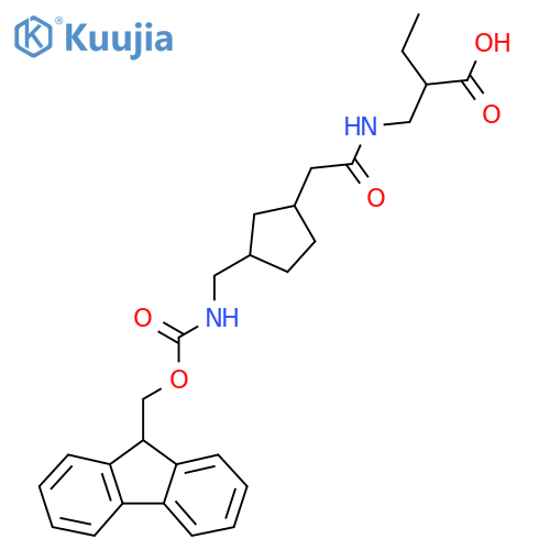 2-(2-{3-({(9H-fluoren-9-yl)methoxycarbonyl}amino)methylcyclopentyl}acetamido)methylbutanoic acid structure