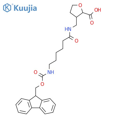 3-{6-({(9H-fluoren-9-yl)methoxycarbonyl}amino)hexanamidomethyl}oxolane-2-carboxylic acid structure