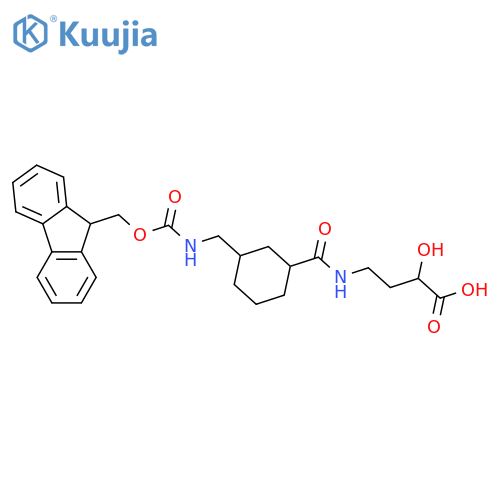 4-({3-({(9H-fluoren-9-yl)methoxycarbonyl}amino)methylcyclohexyl}formamido)-2-hydroxybutanoic acid structure