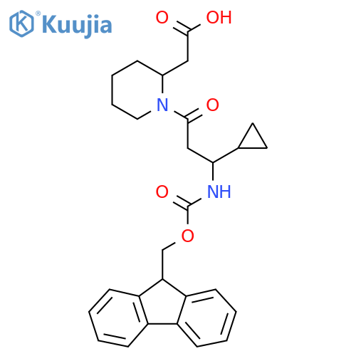 2-{1-3-cyclopropyl-3-({(9H-fluoren-9-yl)methoxycarbonyl}amino)propanoylpiperidin-2-yl}acetic acid structure