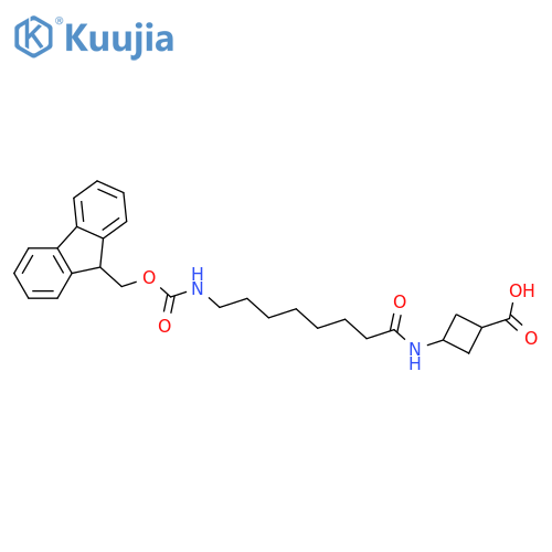 3-8-({(9H-fluoren-9-yl)methoxycarbonyl}amino)octanamidocyclobutane-1-carboxylic acid structure