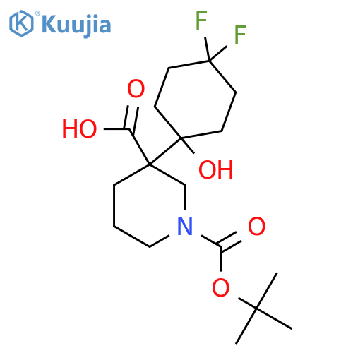 1-(tert-butoxy)carbonyl-3-(4,4-difluoro-1-hydroxycyclohexyl)piperidine-3-carboxylic acid structure