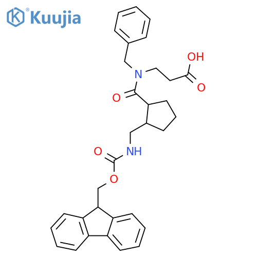 3-(N-benzyl-1-{2-({(9H-fluoren-9-yl)methoxycarbonyl}amino)methylcyclopentyl}formamido)propanoic acid structure