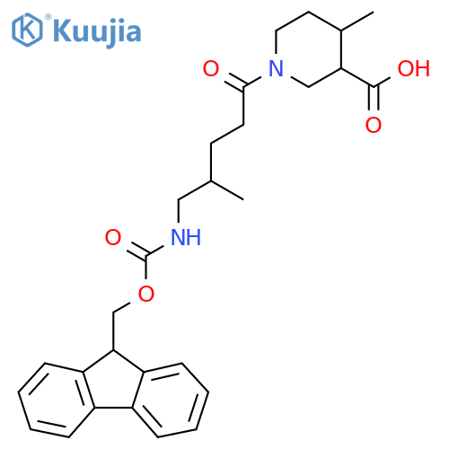 1-5-({(9H-fluoren-9-yl)methoxycarbonyl}amino)-4-methylpentanoyl-4-methylpiperidine-3-carboxylic acid structure