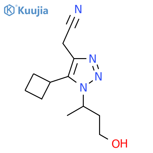 2-5-cyclobutyl-1-(4-hydroxybutan-2-yl)-1H-1,2,3-triazol-4-ylacetonitrile structure