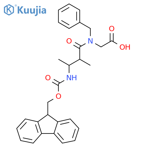 2-N-benzyl-3-({(9H-fluoren-9-yl)methoxycarbonyl}amino)-2-methylbutanamidoacetic acid structure