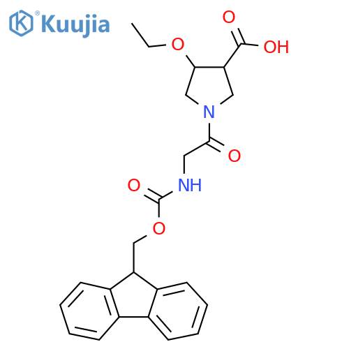 4-ethoxy-1-2-({(9H-fluoren-9-yl)methoxycarbonyl}amino)acetylpyrrolidine-3-carboxylic acid structure