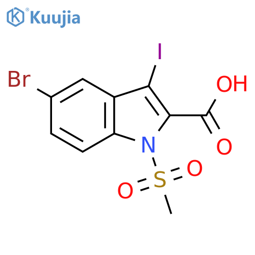 5-bromo-3-iodo-1-methanesulfonyl-1H-indole-2-carboxylic acid structure