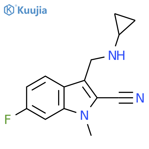3-(cyclopropylamino)methyl-6-fluoro-1-methyl-1H-indole-2-carbonitrile structure
