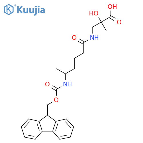 3-5-({(9H-fluoren-9-yl)methoxycarbonyl}amino)hexanamido-2-hydroxy-2-methylpropanoic acid structure