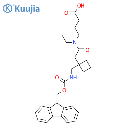 4-(N-ethyl-2-{1-({(9H-fluoren-9-yl)methoxycarbonyl}amino)methylcyclobutyl}acetamido)butanoic acid structure
