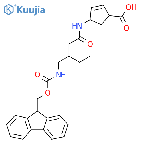 4-{3-({(9H-fluoren-9-yl)methoxycarbonyl}amino)methylpentanamido}cyclopent-2-ene-1-carboxylic acid structure