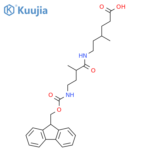 6-4-({(9H-fluoren-9-yl)methoxycarbonyl}amino)-2-methylbutanamido-4-methylhexanoic acid structure