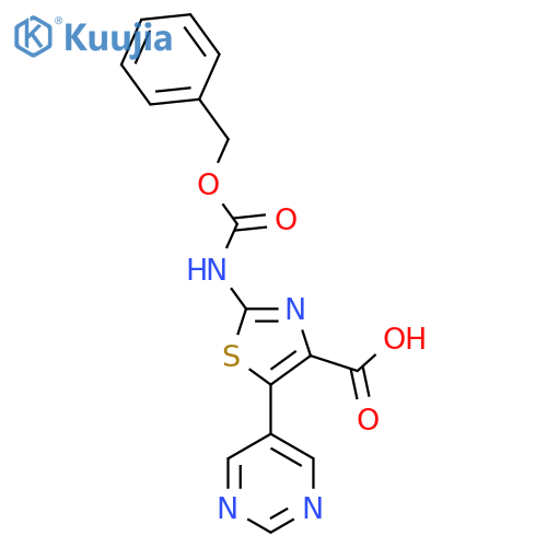 2-{(benzyloxy)carbonylamino}-5-(pyrimidin-5-yl)-1,3-thiazole-4-carboxylic acid structure