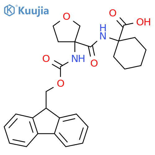1-3-({(9H-fluoren-9-yl)methoxycarbonyl}amino)oxolane-3-amidocyclohexane-1-carboxylic acid structure