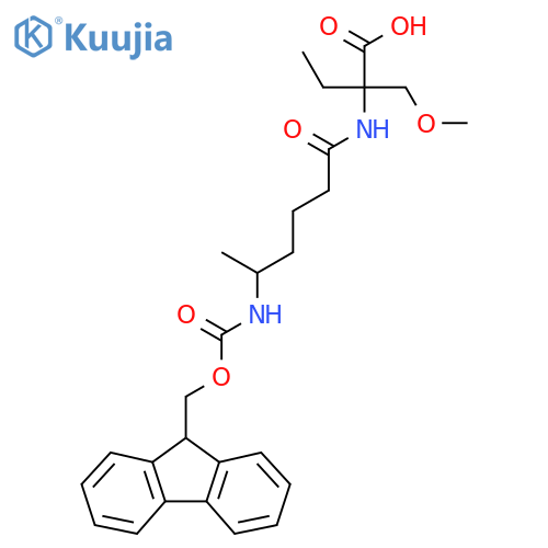 2-5-({(9H-fluoren-9-yl)methoxycarbonyl}amino)hexanamido-2-(methoxymethyl)butanoic acid structure