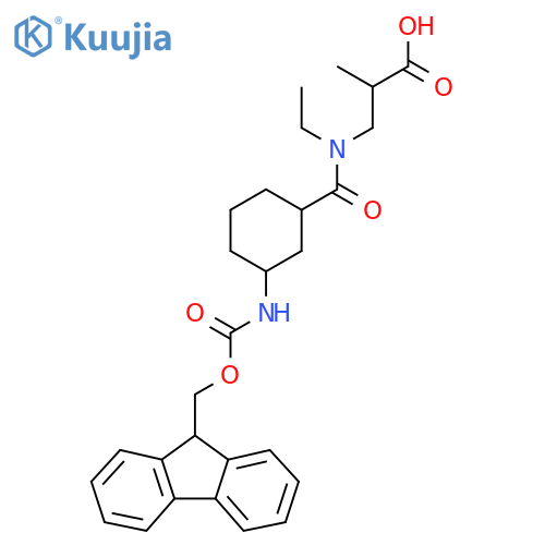 3-{N-ethyl-1-3-({(9H-fluoren-9-yl)methoxycarbonyl}amino)cyclohexylformamido}-2-methylpropanoic acid structure