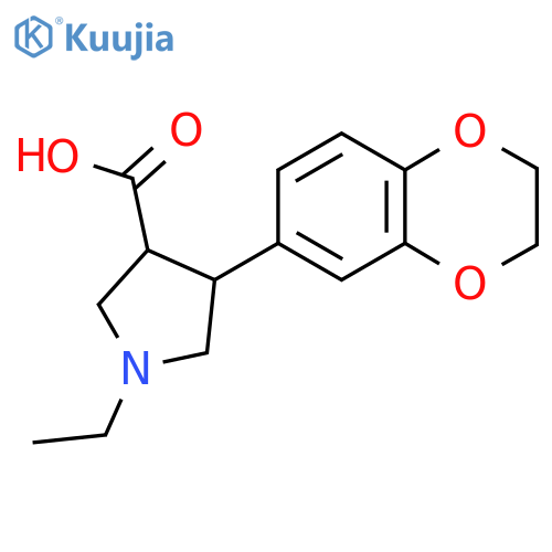 4-(2,3-dihydro-1,4-benzodioxin-6-yl)-1-ethylpyrrolidine-3-carboxylic acid structure
