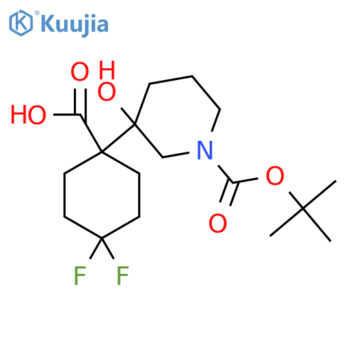 1-{1-(tert-butoxy)carbonyl-3-hydroxypiperidin-3-yl}-4,4-difluorocyclohexane-1-carboxylic acid structure