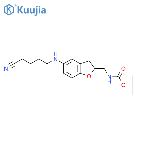 tert-butyl N-({5-(4-cyanobutyl)amino-2,3-dihydro-1-benzofuran-2-yl}methyl)carbamate structure