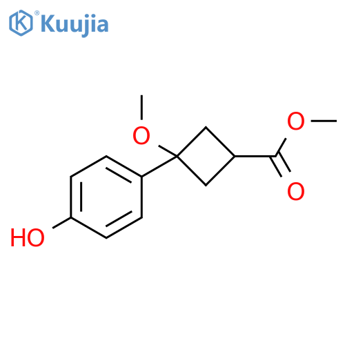 methyl 3-(4-hydroxyphenyl)-3-methoxycyclobutane-1-carboxylate, Mixture of diastereomers structure