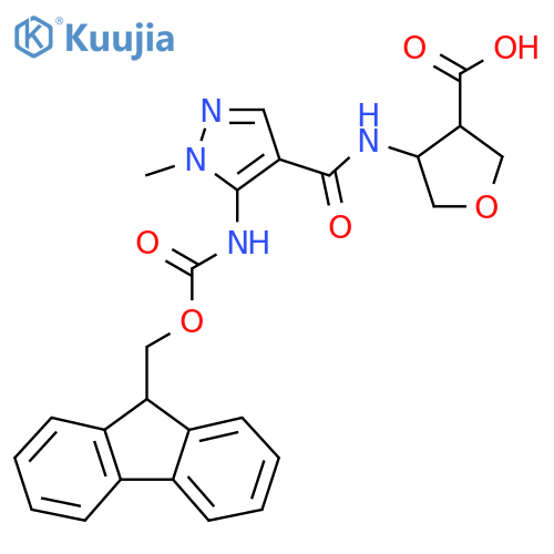 4-5-({(9H-fluoren-9-yl)methoxycarbonyl}amino)-1-methyl-1H-pyrazole-4-amidooxolane-3-carboxylic acid structure