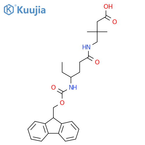 4-4-({(9H-fluoren-9-yl)methoxycarbonyl}amino)hexanamido-3,3-dimethylbutanoic acid structure