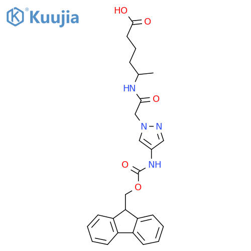 5-{2-4-({(9H-fluoren-9-yl)methoxycarbonyl}amino)-1H-pyrazol-1-ylacetamido}hexanoic acid structure
