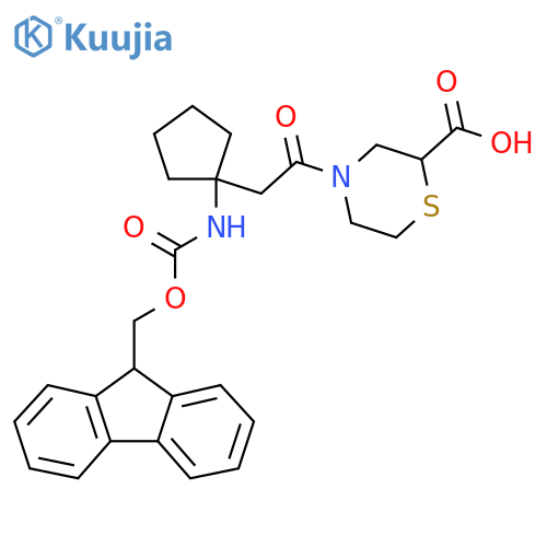 4-{2-1-({(9H-fluoren-9-yl)methoxycarbonyl}amino)cyclopentylacetyl}thiomorpholine-2-carboxylic acid structure
