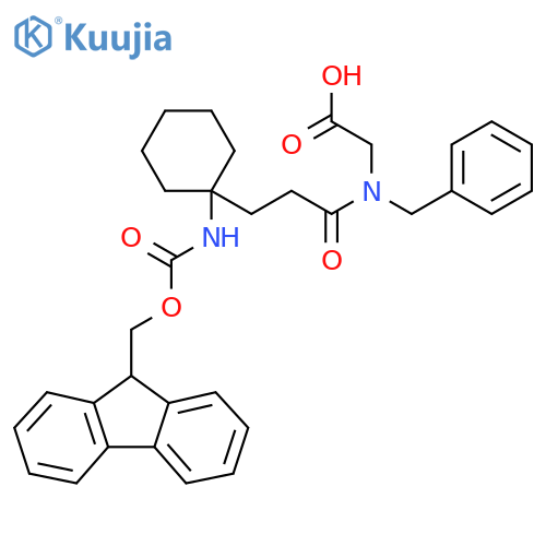 2-{N-benzyl-3-1-({(9H-fluoren-9-yl)methoxycarbonyl}amino)cyclohexylpropanamido}acetic acid structure