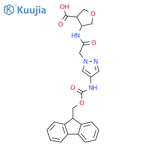 4-{2-4-({(9H-fluoren-9-yl)methoxycarbonyl}amino)-1H-pyrazol-1-ylacetamido}oxolane-3-carboxylic acid structure
