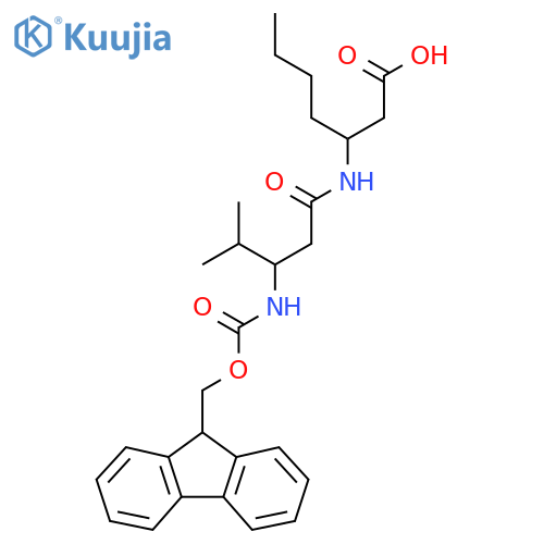 3-3-({(9H-fluoren-9-yl)methoxycarbonyl}amino)-4-methylpentanamidoheptanoic acid structure