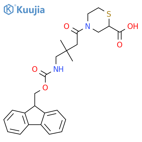 4-4-({(9H-fluoren-9-yl)methoxycarbonyl}amino)-3,3-dimethylbutanoylthiomorpholine-2-carboxylic acid structure